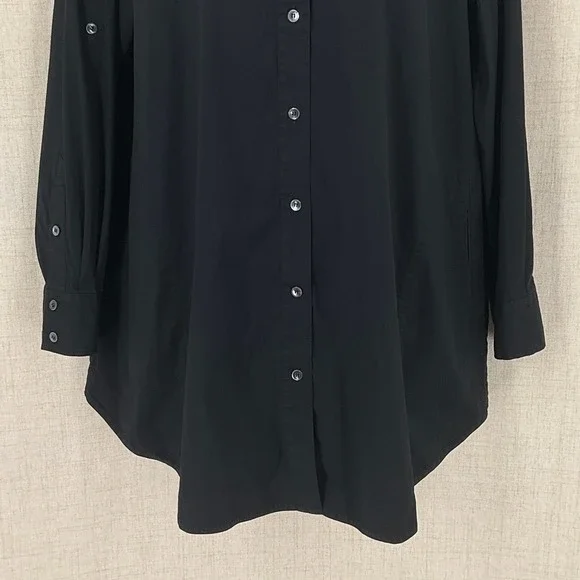 Lafayette 148 New York Womens Black Stretch Poplin Tunic Button Down Shirt Sz 10 - Picture 5 of 12
